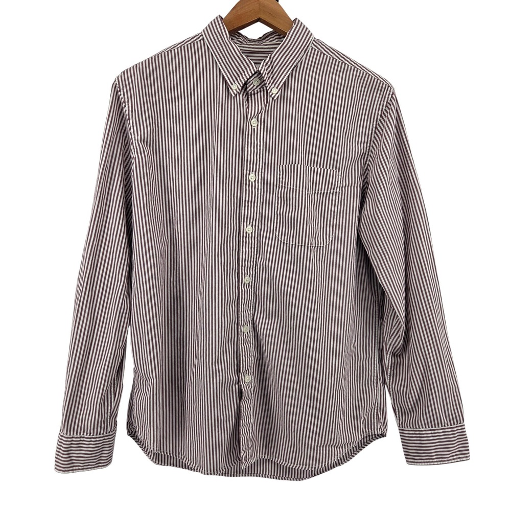 American Eagle Button Down Striped Long Sleeve Shirt White Maroon Mens LClassic